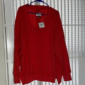 Love Tree Red V-Neck Waffle-Knit Sweater